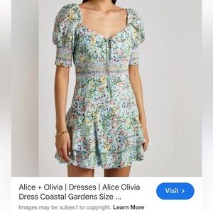 Alice + Olivia Mint Green Floral Puff-Sleeve Tunic